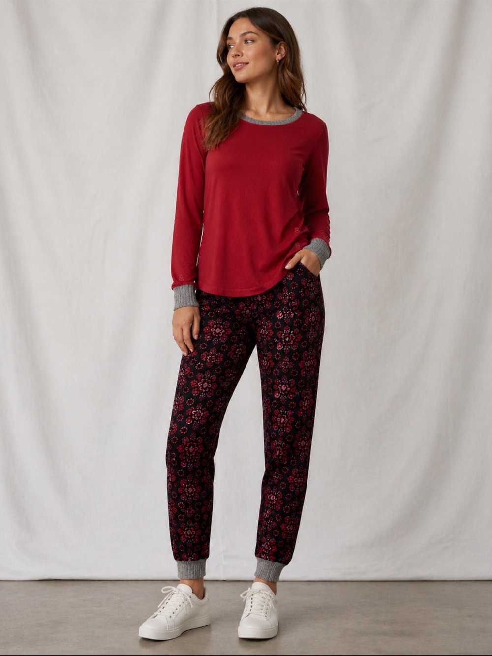 Cuddl Duds Red Floral Pajama Set Size Large Soft Cozy Lounge Sleepwear